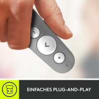 Logitech R500s Presenter mit Laser Klasse 1 für Bluetooth und USB – Universell kompatibel, 20 Meter Reichweite, Hellgrau