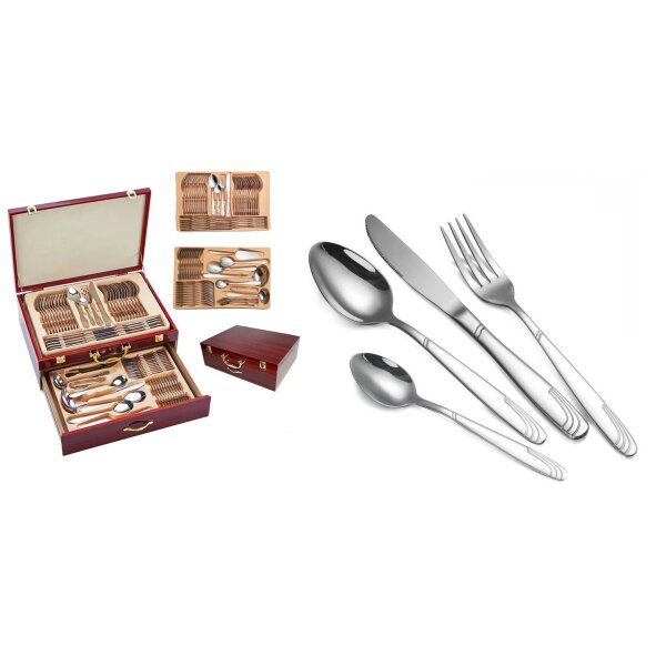 Hochwertiges Besteck Set 72-teilig Holzbox 12 Personen Edelstahl 18/10 Holzkoffer