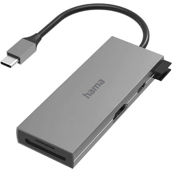 Hama USB C Hub 6 Ports (Multiport Adapter 1x HDMI 4K, 2x USB-A, 1x USB-C, 2x Kartenleser SD und microSD) Alu