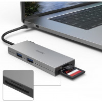 Hama USB C Hub 6 Ports (Multiport Adapter 1x HDMI 4K, 2x USB-A, 1x USB-C, 2x Kartenleser SD und microSD) Alu