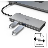 Hama USB C Hub 6 Ports (Multiport Adapter 1x HDMI 4K, 2x USB-A, 1x USB-C, 2x Kartenleser SD und microSD) Alu