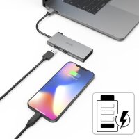 Hama USB C Hub 6 Ports (Multiport Adapter 1x HDMI 4K, 2x USB-A, 1x USB-C, 2x Kartenleser SD und microSD) Alu