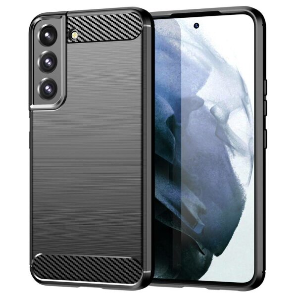 Silikon Hülle Bumper Carbon kompatibel mit SAMSUNG GALAXY S23 (S911B) Case TPU Soft Handyhülle Cover Schutzhülle Schwarz