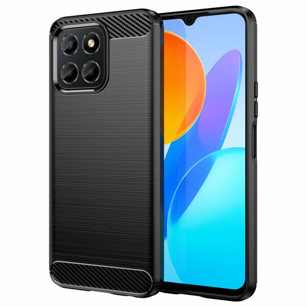 Carbon Case Hülle kompatibel mit Honor X8 5G flexible Silikon Carbon Hülle schwarz