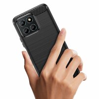 Carbon Case Hülle kompatibel mit Honor X8 5G flexible Silikon Carbon Hülle schwarz