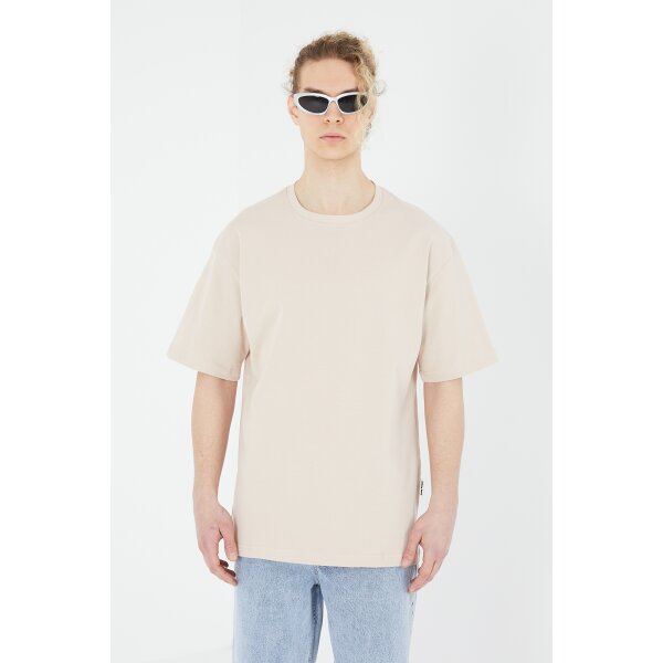 Ossy Homer einfarbiges Basic Oversized T-Shirt | Heavy Qualität mit 320 GSM Baumwolle, Rundhals-Ausschnitt L Beige