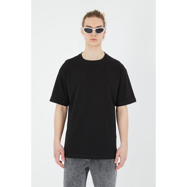 Ossy Homer einfarbiges Basic Oversized T-Shirt | Heavy Qualität mit 320 GSM Baumwolle, Rundhals-Ausschnitt L Schwarz