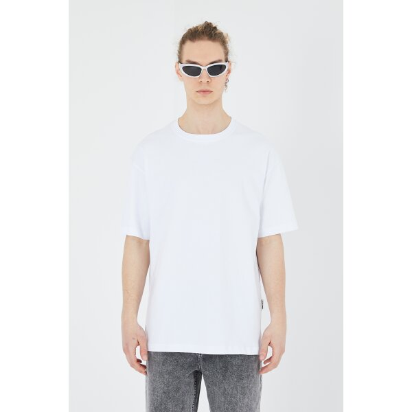 Ossy Homer einfarbiges Basic Oversized T-Shirt | Heavy Qualität mit 320 GSM Baumwolle, Rundhals-Ausschnitt L Weiß