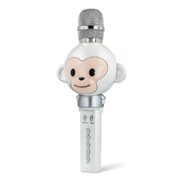 Maxlife Animal MX-100 Bluetooth-Mikrofon, eingebauter Stimmmodulator, Affen Design mit 5W Lautsprecher Weiß