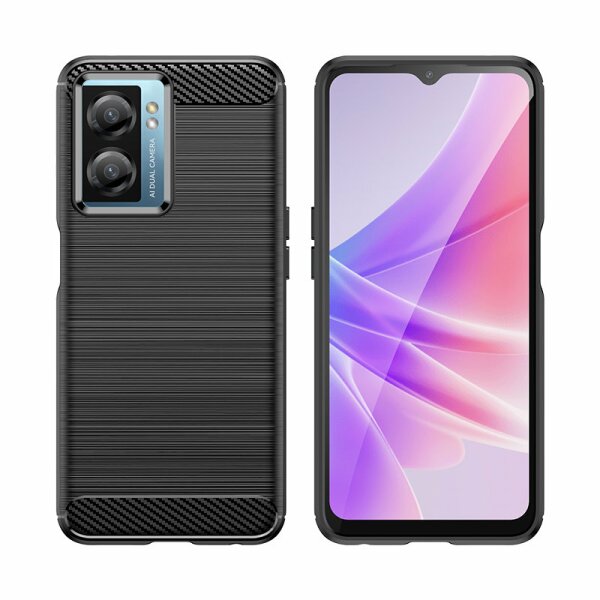 Carbon Case Hülle kompatibel mit Oppo A57 5G flexible Silikon Carbon Hülle schwarz