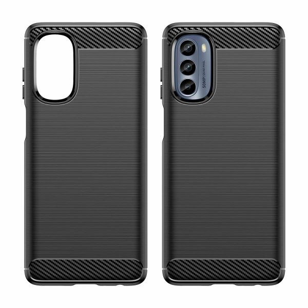 Carbon Case Hülle kompatibel mit Motorola Moto G62 flexible Silikon Carbon Hülle schwarz