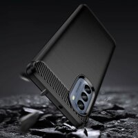 Carbon Case Hülle kompatibel mit Motorola Moto G62 flexible Silikon Carbon Hülle schwarz