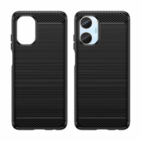 Carbon Case Hülle kompatibel mit Realme 10 4G flexible Silikon Carbon Hülle schwarz