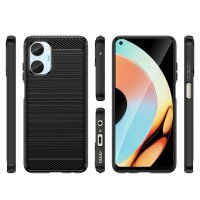 Carbon Case Hülle kompatibel mit Realme 10 4G flexible Silikon Carbon Hülle schwarz