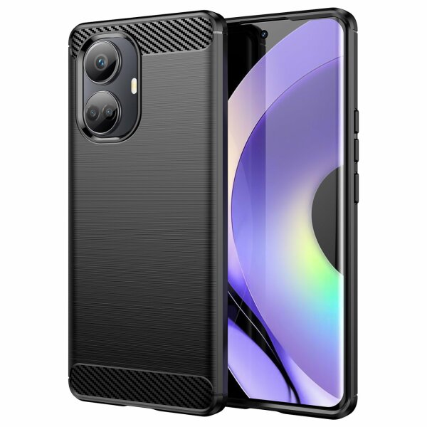 Carbon Case Hülle kompatibel mit Realme 10 Pro flexible Silikon Carbon Hülle schwarz