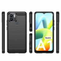 Carbon Case Hülle kompatibel mit Xiaomi Redmi A1 Plus flexible Silikon Carbon Hülle schwarz