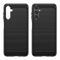 Carbon Case Hülle kompatibel mit Samsung Galaxy A14 5G flexible Silikon Carbon Hülle schwarz