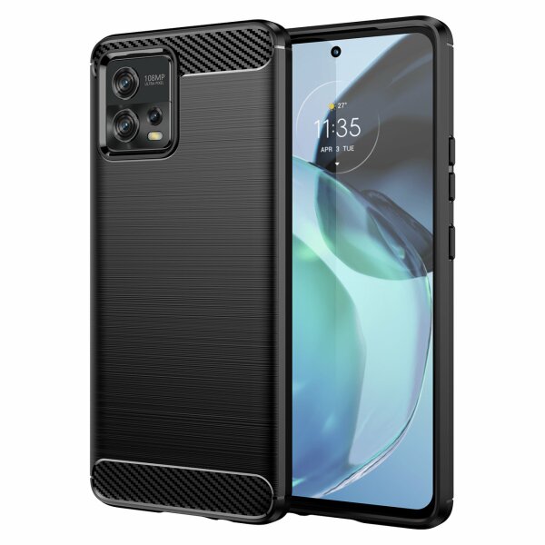 Carbon Case Hülle kompatibel mit Motorola Moto G72 flexible Silikon Carbon Hülle schwarz