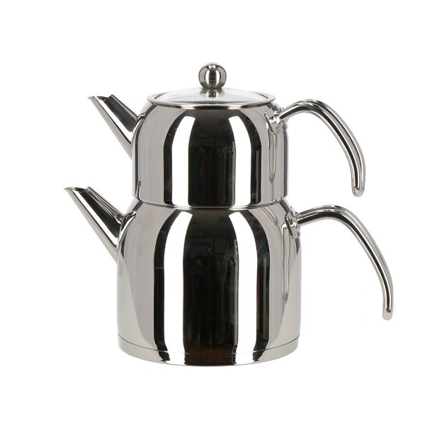 Teekanne Edelstahl Caydanlik Teekocher Wasser/Tee-Kessel Wasserkessel 2L, Teekessel 1L Griff Silber