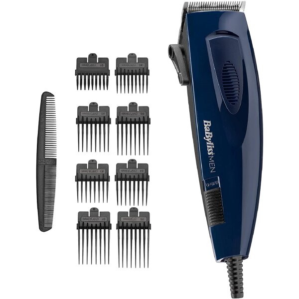 BaByliss MEN E695E Haarschneider Edelstahl mit 8 Aufsätzen von 3 bis 25 mm Netzbetrieb Blau