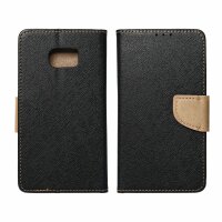 Buch Tasche "Fancy" kompatibel mit SAMSUNG GALAXY A14 5G Etui mit Standfunktion, Kartenfach Schwarz-Gold