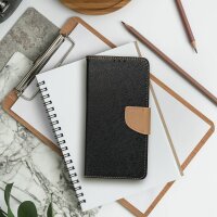 Buch Tasche "Fancy" kompatibel mit SAMSUNG GALAXY A14 5G Etui mit Standfunktion, Kartenfach Schwarz-Gold