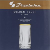 Pasabahce Elysia Longdrink Glas im Retro-Design und Kristall-Look 280ml 4-Stück 520125 Gold