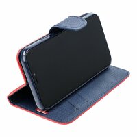 Buch Tasche "Fancy" kompatibel mit SAMSUNG GALAXY A34 5G Handy Hülle Brieftasche mit Standfunktion, Kartenfach Rot-Blau