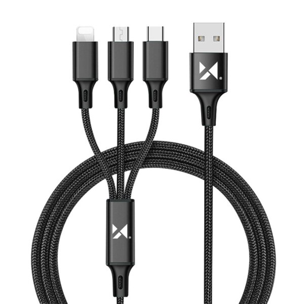 Wozinsky 3in1 USB - USB Typ C / Micro USB / iPhone-Anschluss Ladekabel 2.8A 1.25m Schwarz