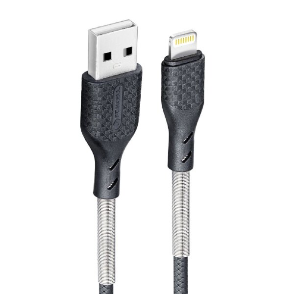 FORCELL Carbon Ladekabel USB A zu iPhone-Anschluss 8-polig 2,4A CB-01A Schwarz 1 Meter