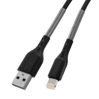 FORCELL Carbon Ladekabel USB A zu iPhone-Anschluss 8-polig 2,4A CB-01A Schwarz 1 Meter