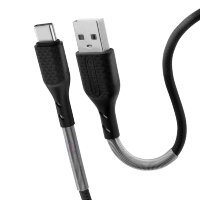 FORCELL Carbon Ladekabel USB zu Typ C 2.0 2,4A CB-02A zum Aufladen und zur Datenübertragung Schwarz 1 Meter