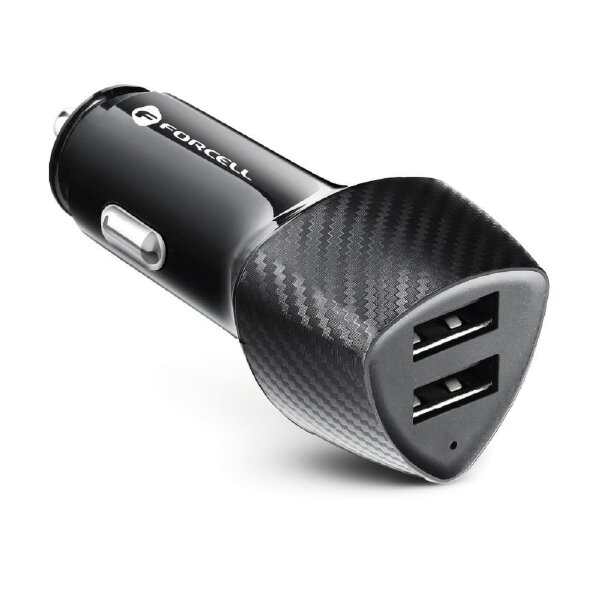 FORCELL KFZ-Ladegerät Autoladegerät CARBON 2xUSB 17W CC50-2A 17W Schwarz (Total17W)