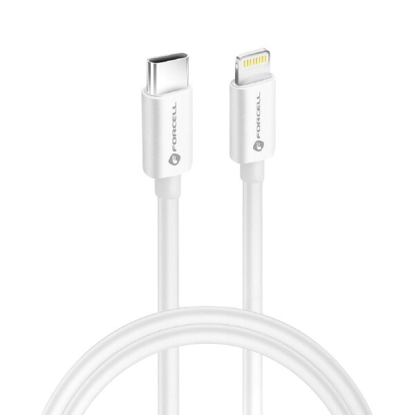 FORCELL Kabel Typ C zu iPhone-Anschluss 8-polig MFi 3A/9V 30W (Max) C901 1m weiß