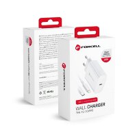 Forcell NETZ-Ladegerät mit USB Typ C und iPhone-Anschluss Ladekabel - 3A 20W Anschluss mit PD und Quick Charge 4.0