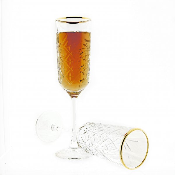 Pasabahce 440356 Timeless Golden Touch Champagner Sektglas, Sektkelch 175 ml, transparent gold, 4 Stück