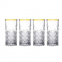 Pasabahce TIMELESS 520205 4er Set Wassergläser Lang 365 ml Gläser-Set Saft Cocktailglas GOLD