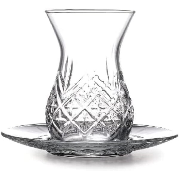 Pasabahce Timeless Teeglas Set 12 Teilig mit Untertassen 132ml aus Glas transparent