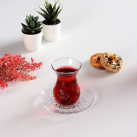 Pasabahce Timeless Teeglas Set 12 Teilig mit Untertassen 132ml aus Glas transparent