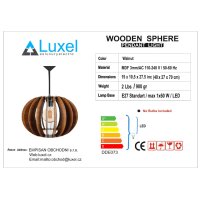 Luxel Avize Sphere AV10 Pendelleuchte Deckenleuchte E27 Innenraumleuchte Deckenlampe Pendellampe Walnuss