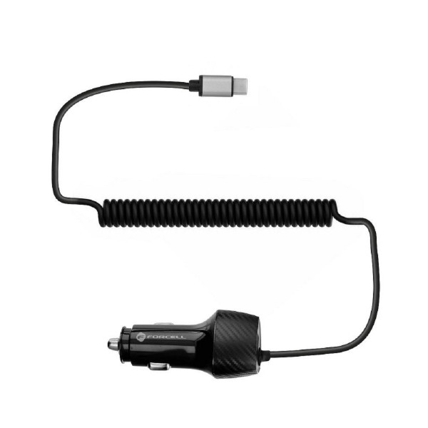 FORCELL Carbon USB KFZ-Ladegerät QC 3.0 18W + Kabel Typ C 3.0 PD20W C