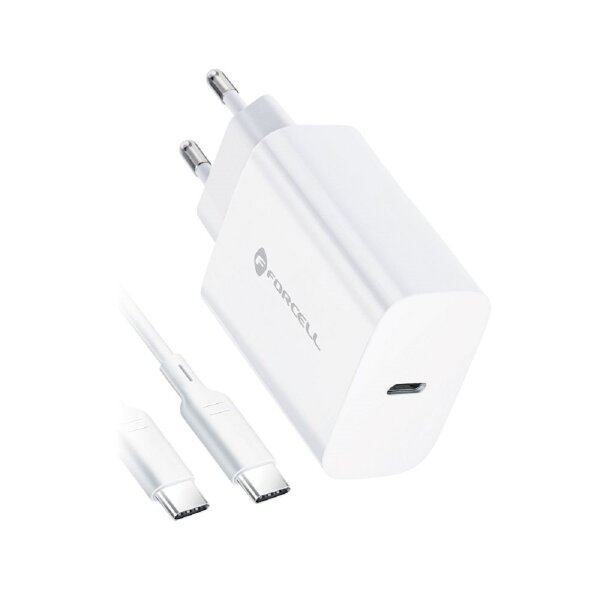 Forcell NETZ-Ladegerät mit USB Typ C Kabel - 3A 20W Anschluss mit PD und Quick Charge 4.0 Ladefunktion Weiß