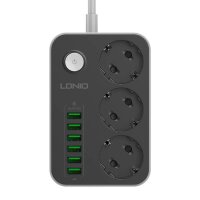 LDNIO SE3631 Steckdosenleiste mit Netzladegerät mit 3 AC-Anschlüssen, 6x USB, 1,6m Schwarz