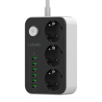 LDNIO SE3631 Steckdosenleiste mit Netzladegerät mit 3 AC-Anschlüssen, 6x USB, 1,6m Schwarz