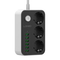 LDNIO SE3631 Steckdosenleiste mit Netzladegerät mit 3 AC-Anschlüssen, 6x USB, 1,6m Schwarz