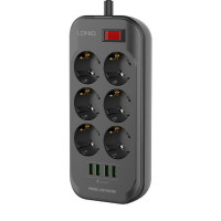 LDNIO SE6403 Steckdosenleiste mit 6 Steckdosen, 4x USB, Leuchtanzeigen, Überladungsschutz 2m Schwarz