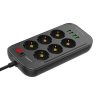 LDNIO SE6403 Steckdosenleiste mit 6 Steckdosen, 4x USB, Leuchtanzeigen, Überladungsschutz 2m Schwarz