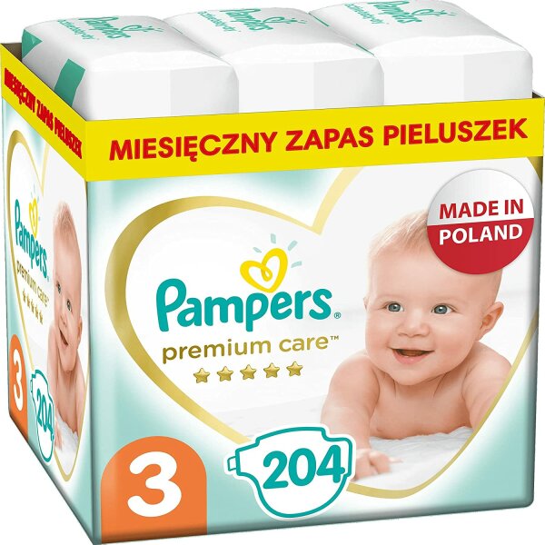 Pampers Premium Monthly Box S3 Premium Care Tape Windeln mit einer Dermacomfort-Schicht , Größe 3, 204 Windeln