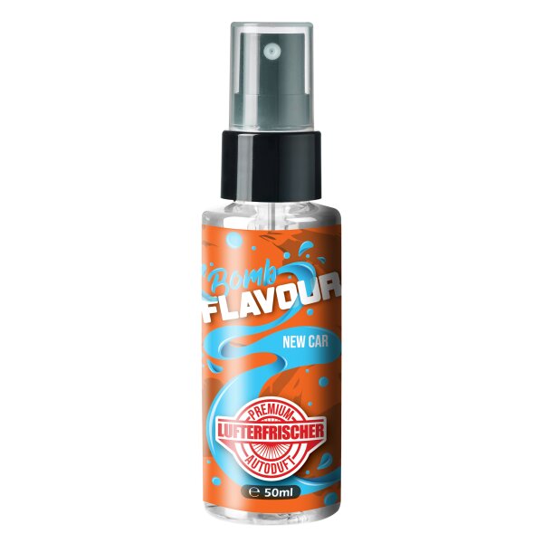 ShinyChiefs FLAVOUR BOMB New Car - Premium Lufterfrischer für den Auto-Innenraum, neutralisiert unangenehme Gerüche im Auto, hochergiebig, Pumpsprühflasche, 50ml