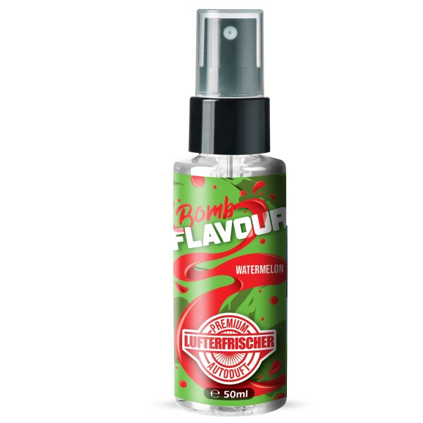 ShinyChiefs FLAVOUR BOMB Watermelon- Autoduft mit Wassermelone Geruch - Premium Lufterfrischer für den Auto-Innenraum, neutralisiert unangenehme Gerüche im Auto, hochergiebig, Pumpsprühflasche, 50ml